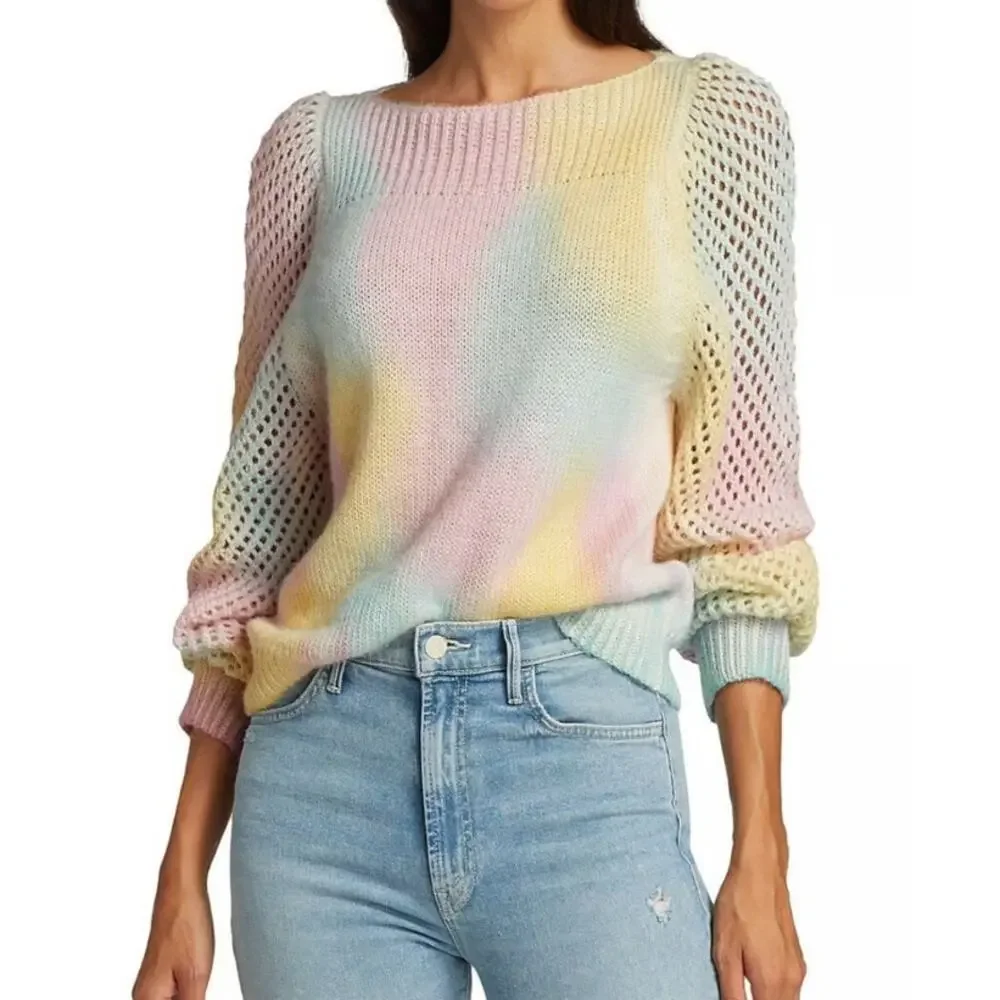Love Shack Fancy Rosie Rainbow Pastel Pullover Sweater Size Small
